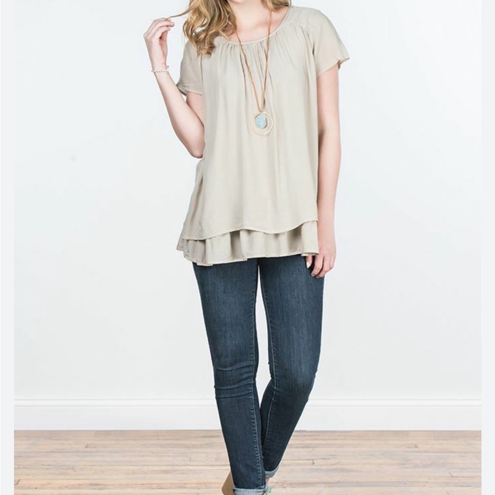 Matilda Jane Shadows Top Layers Short Sleeve Stretchy Beige Women S